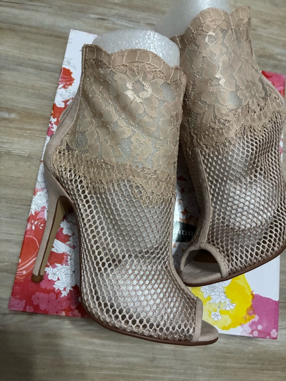 Nude Mesh & Lace stiletto booties